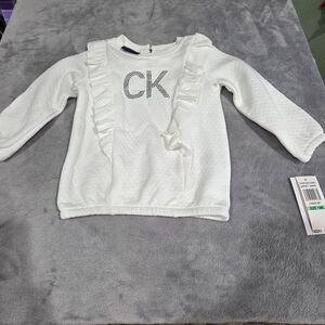 CALVIN KLEIN JEANS Girls Shirt 18 Month- White with Rhine Stones
